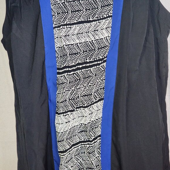 Coldwater Creek Black White Blue Slevless V Notch Native Print Poly Top Sz 1X 18 - Picture 6 of 16